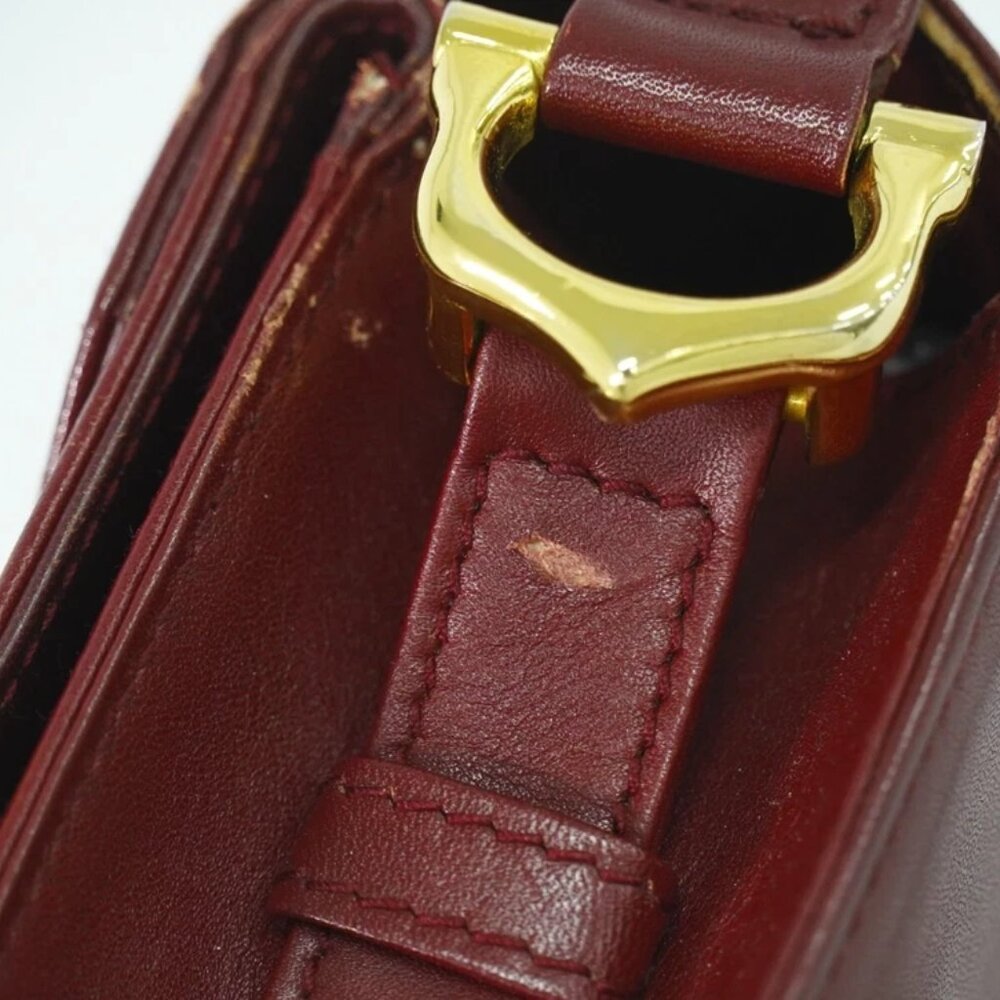 Cartier Must Leather Shoulder Crossbody Bag Bordeaux Gold - Picture 9 of 15